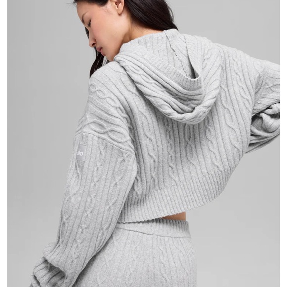 ALO Yoga Cable Knit Winter Bliss Hoodie in Athletic Heather Grey - Picture 2 of 6